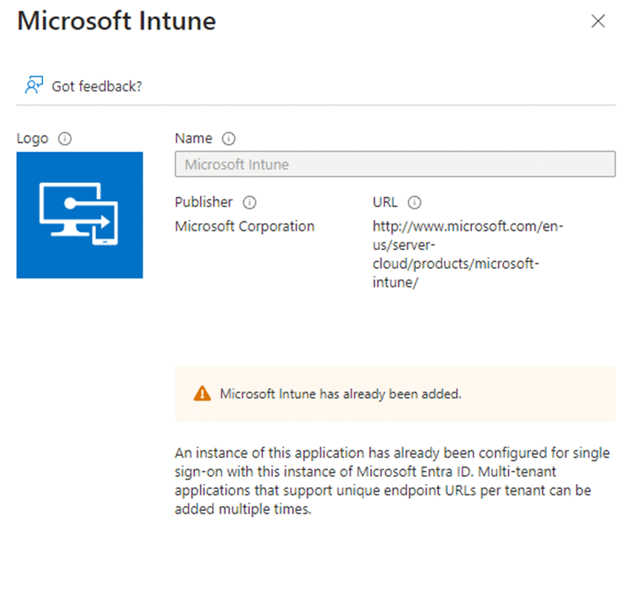 microsoft intune has already been added
