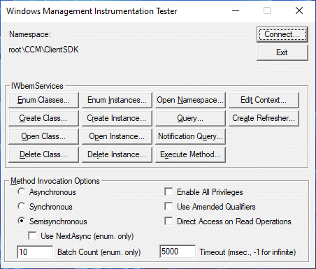 WBEM is connected locally to the rootCCMClientSDK namespace