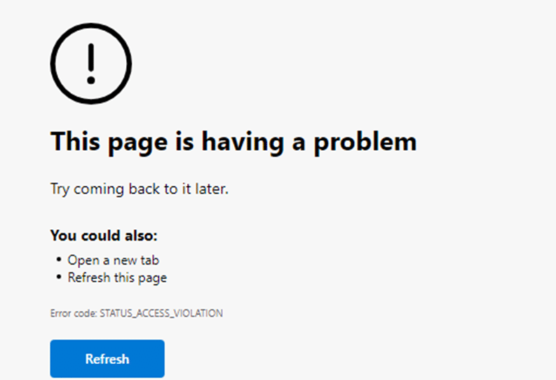 This Page is having a problem
Error Code: status_access_violation