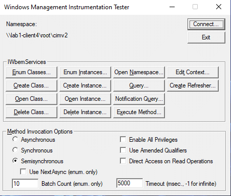 The tester has successfully connected to the provider at the given namespace under the current user context.