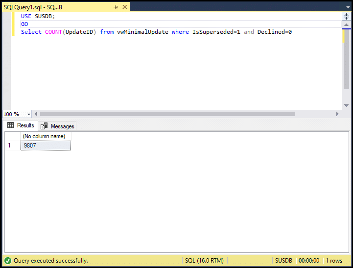 Count of superseded & undeclined updates SQL query