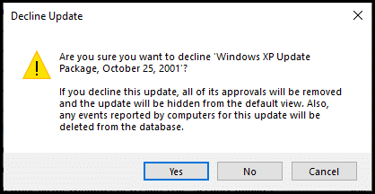WSUS Decline Update Confirmation