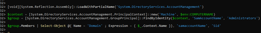 using a powershell command to fetch the members of the administrators group showed me no results