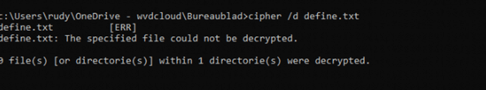 running cipher /d to decrypt the file as Local Administrator Access with Protected User Logged In