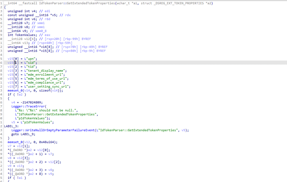 dsreg.dll showing how it extracts the MDM url from the ID token