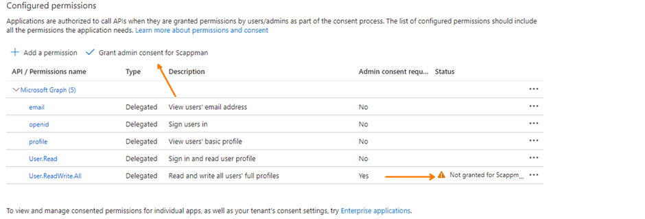 Grant admin consent for Scappman