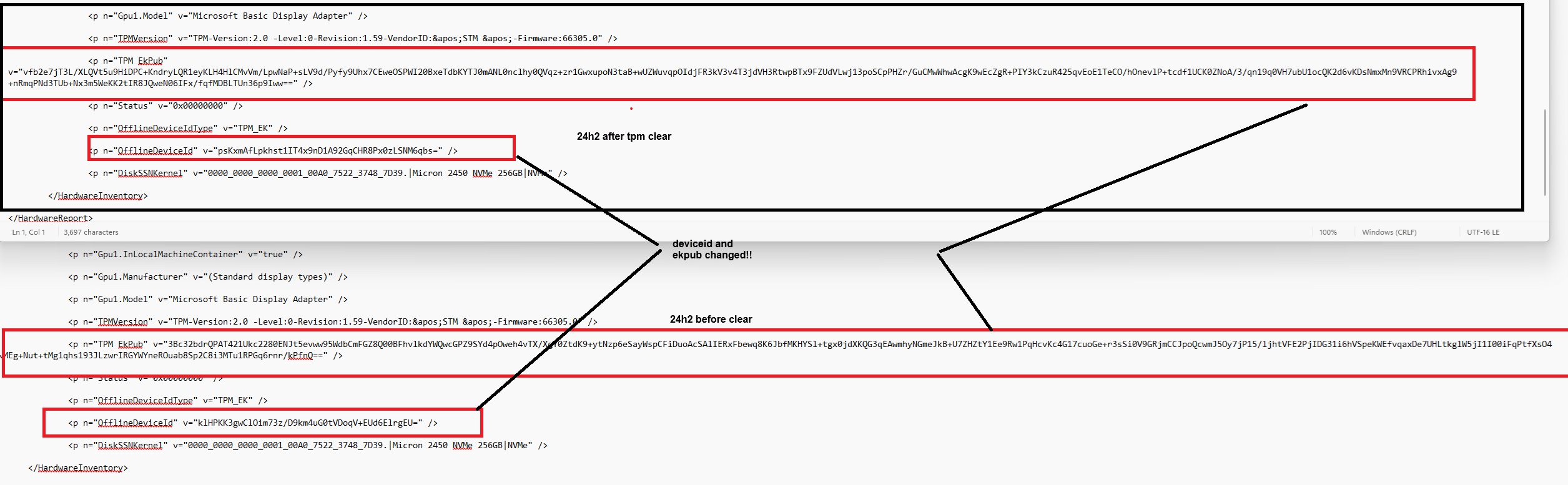 how clearing the tpm on dell devices generated a new EKpub (public endorsement key) on dell devices