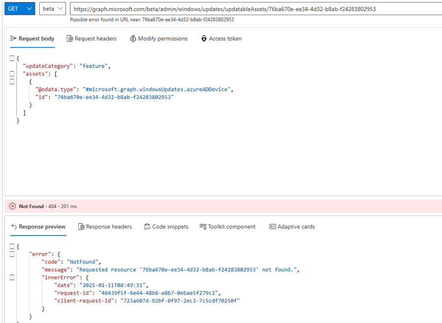 performing a get to determine if the device was deleted from the wufb ds service