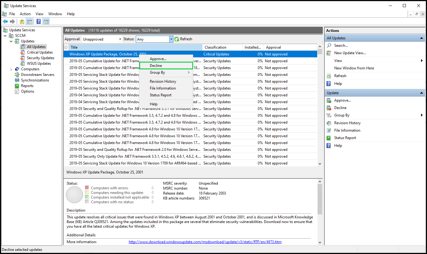 WSUS Decline Update