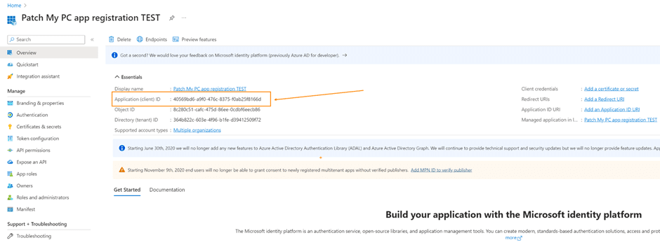 Find your application client ID
