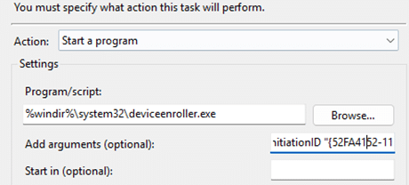 the scheduled retry task would launch the deviceenroller with some new paramaters. We will notice a new parameter: Initiationid