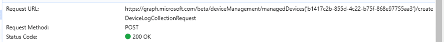 when we click collect diagnostics  a graph command will be sent to createdevicelogcollectionrequest