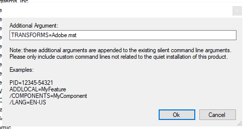 Adobe MST Modify Command Line Window