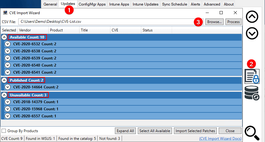 CVE Import Wizard States for Detection