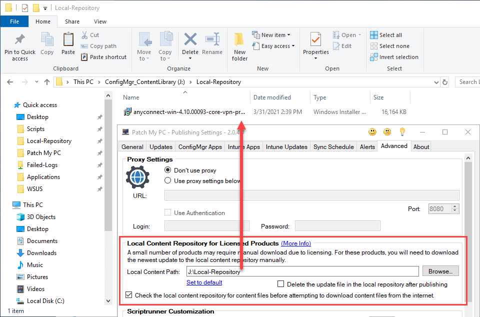 Store the Secure Mobility Client in the local content repository