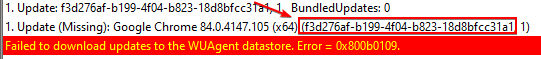 Copy UpdateID for Error 0x800b0109 in WUAHandler