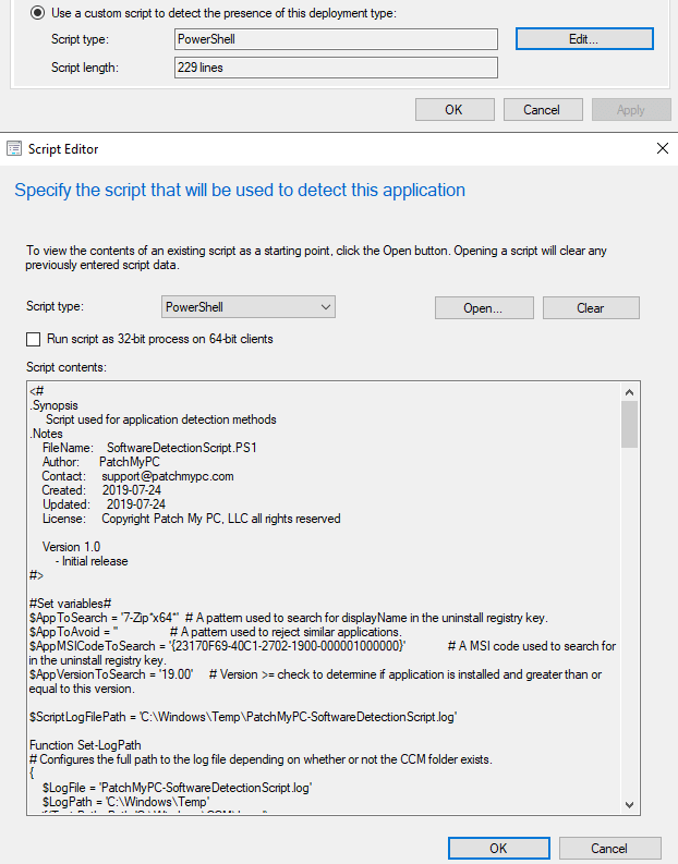 Detection Method Script SCCM