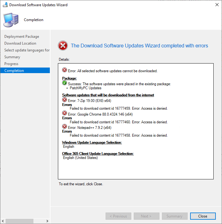 Failed to download content access denied - download wizard