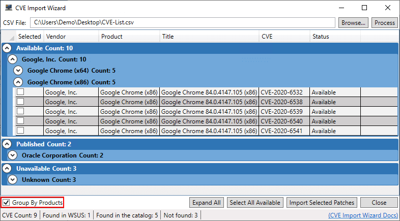 Group By Products Enabled CVE Scan