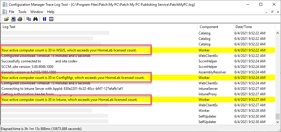 Personal Lab Subscription device count exceeded log entry in PatchMyPC.log