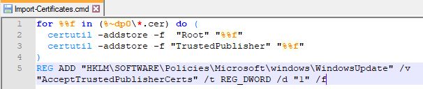 Import Certificates Script Lines