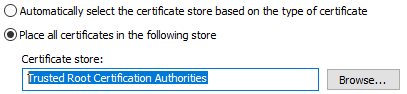 Install Certificate to Trusted Root Certification Authorities certlm