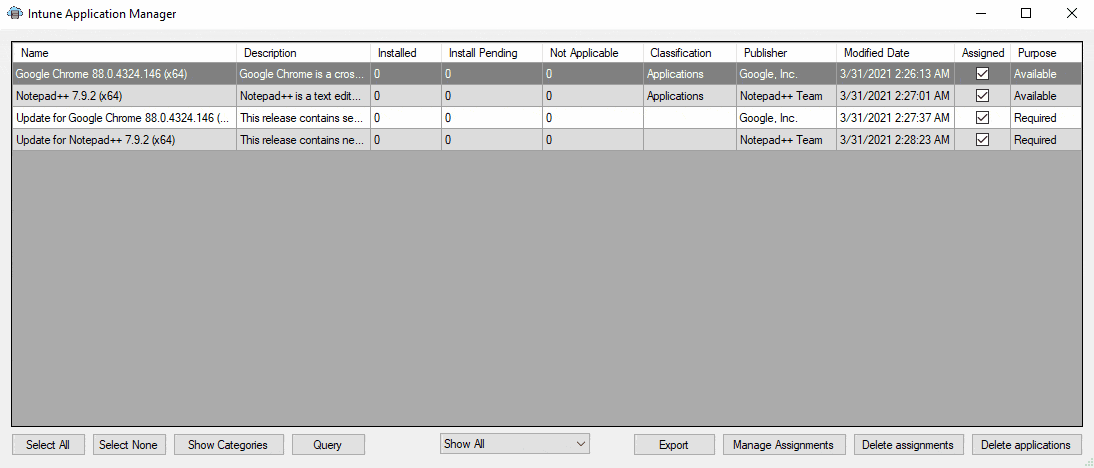 Deleting assignments using the Intune Application Manager Utility