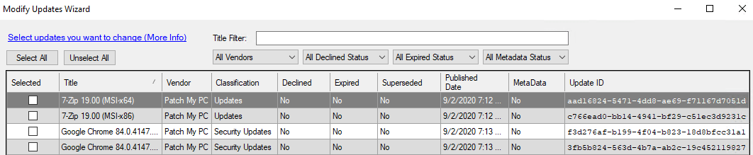 Modify Published Updates to Confirm Published Updates for Offline WSUS