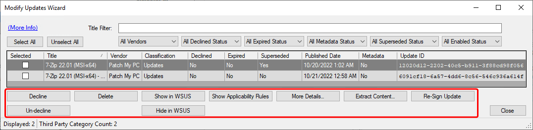 Modify updates wizard buttons highlighted