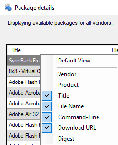 Package Details Column List
