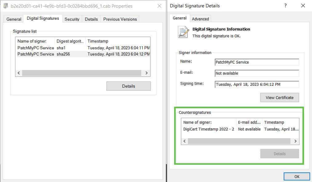 Timestamped CAB file