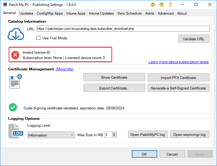 Publisher Can't Validate License
