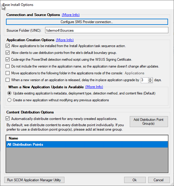 SCCM Application Options