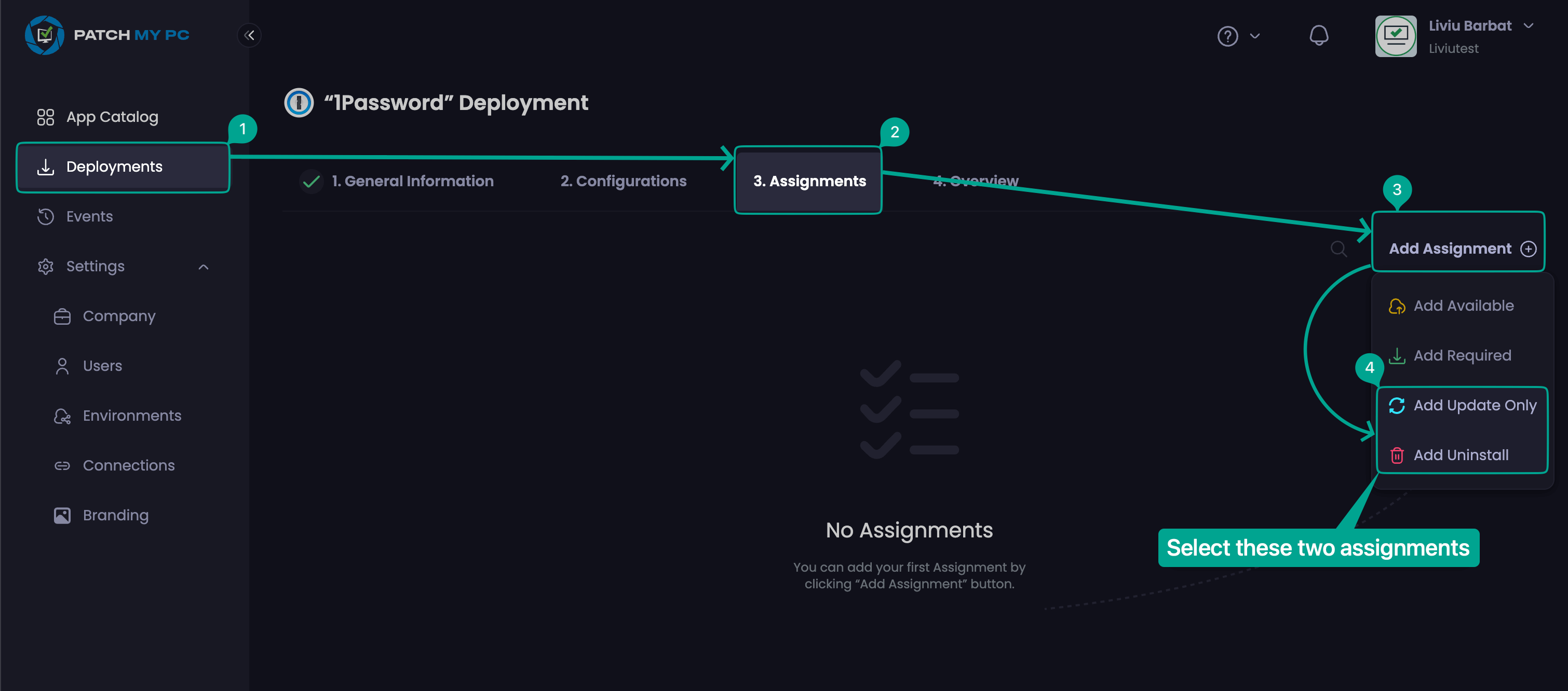 How to assign Update and Uninstall intent using the PMPC Cloud