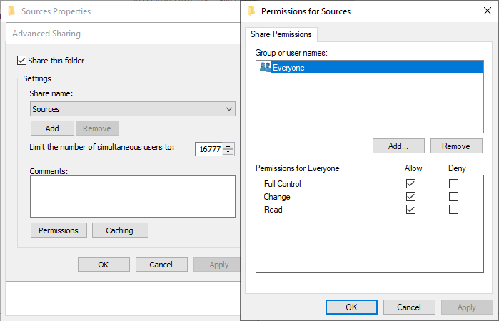 Source Folder Sharing Permissions