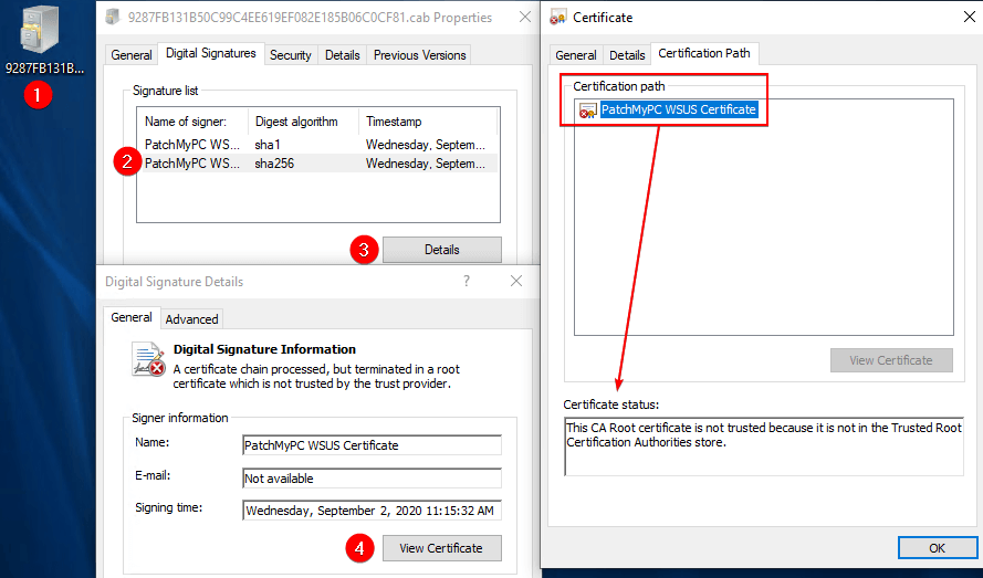 This CA Root certificate is not trusted because it is not in the Trusted Root Certification Authorities store