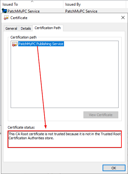 This CA Root certificate is not trusted