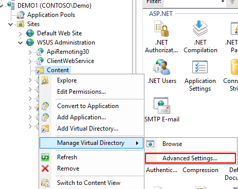 WSUS Content Virtual Directory Physical Path
