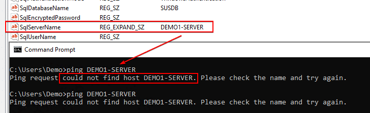 WSUS SqlerverName not resolvable DNS