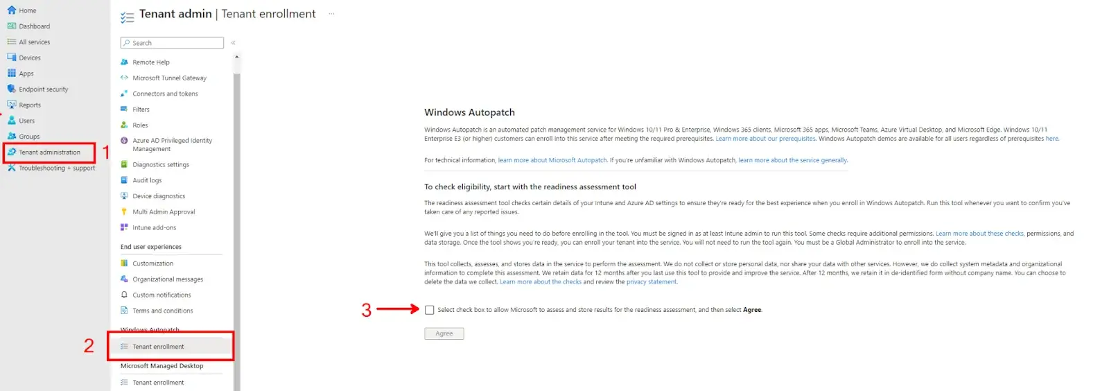 How to enroll your Intune tenant with the Windows Autopatch Service. This will also run the Readiness Assessment Tool needed to verify tenant eligibility.
