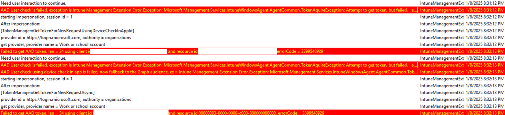 Failed to get AAD token