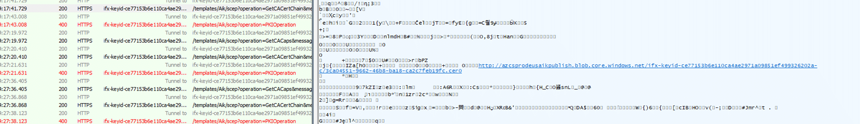 Fiddler showing the broken tpm attestation process