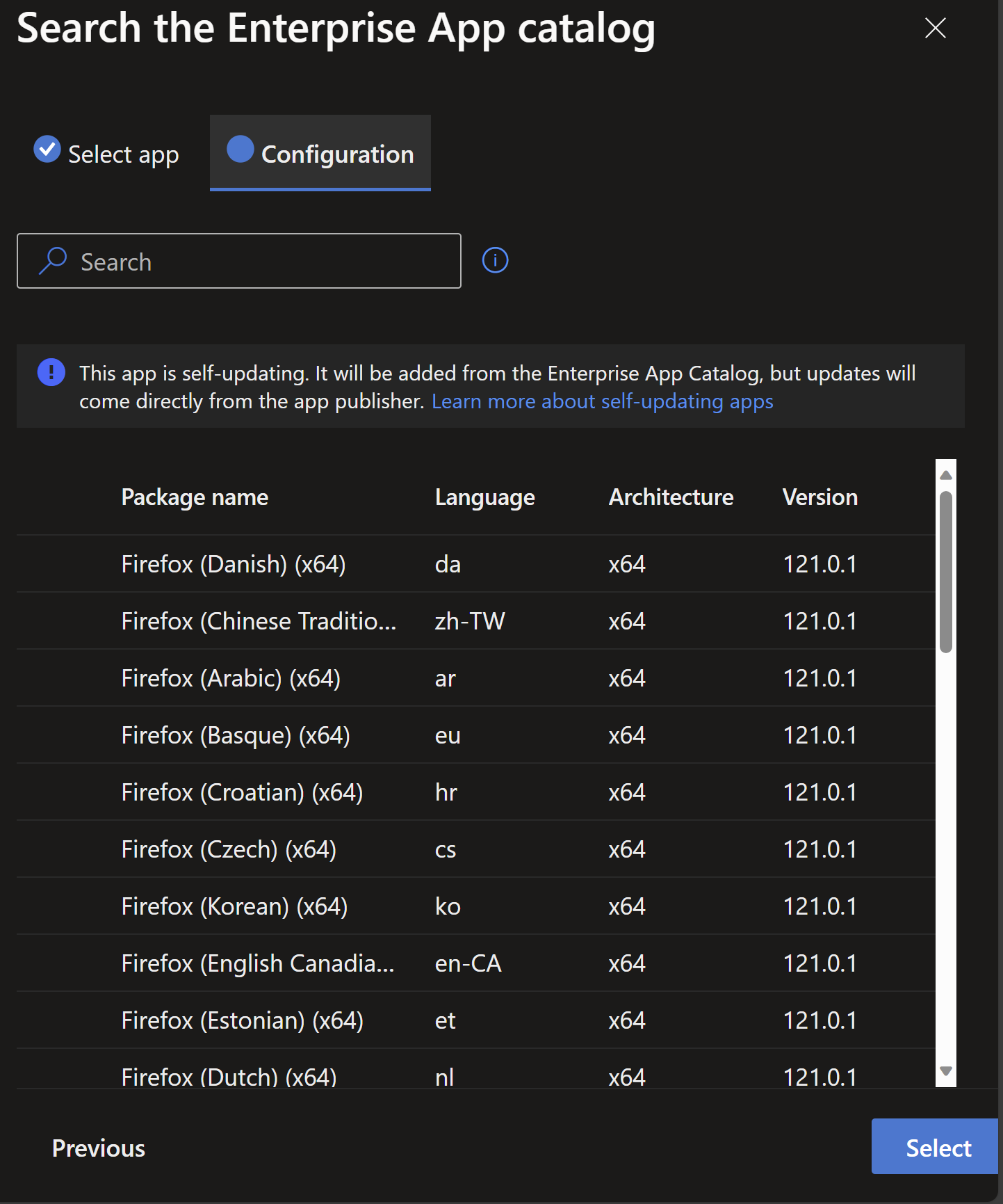 Search the Enterprise App Catalog - Configuration