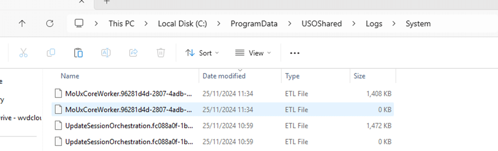 inside the usosharedlogssystem we can find the etl files which contain the update orchestrator logs