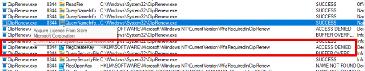 Cliprenew showing that it still fails to create the mfarequired key.