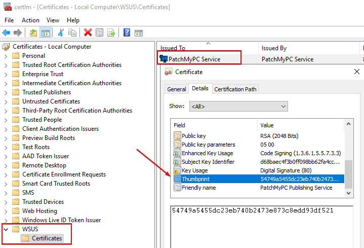 check the certificate thumbprint