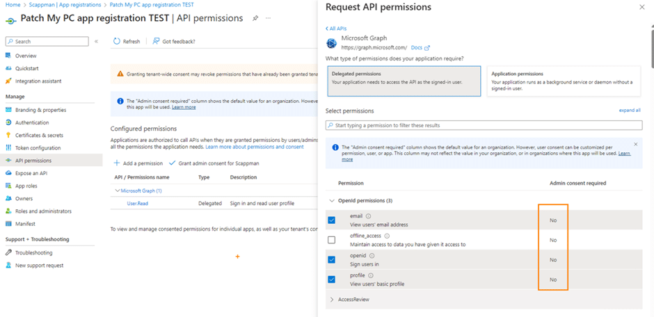 Choose app registration rights