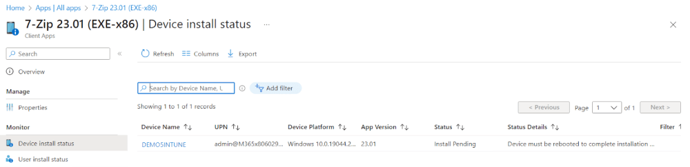Device install status details for 7-Zip
