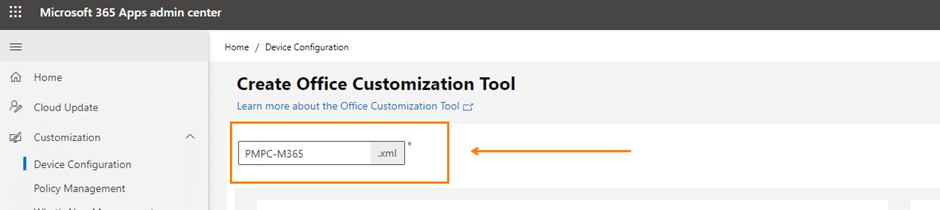 Choose a name in the config.office.com portal for your Microsoft 365 apps