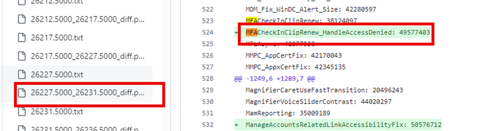 the insider preview features that were added with the 26227.5000 update to handle the access denied error